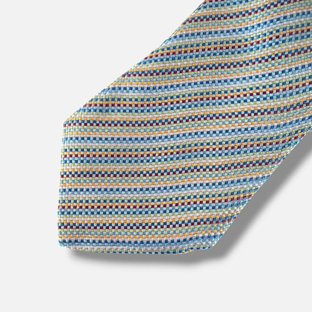 Hermes Silk Tie Mens OS Blue Multi Micro Check Striped 758789T Made in France